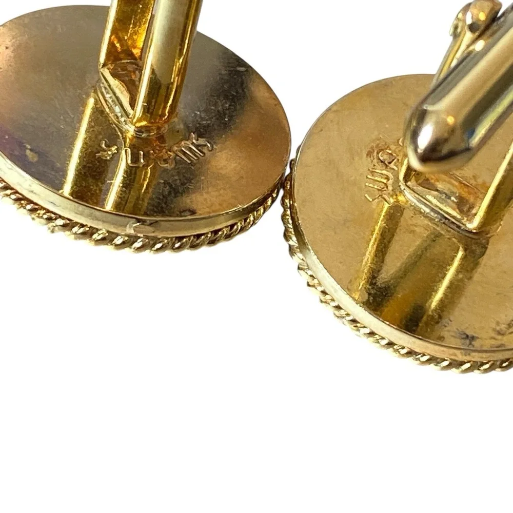 Vintage MCM Old Money Men's Swank Cufflinks Round Gold tone X Formal Classy